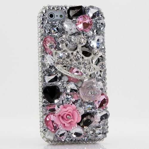 iPhone 6S Bling Case, iPhone 6 Case - LUXADDICTION® [Premium Quality] 3D Handmade Crystallized Bling Case Swarovski Crystals Diamond Sparkle Silver Crown Pink Flower Design Cover for iPhone 6 / 6S