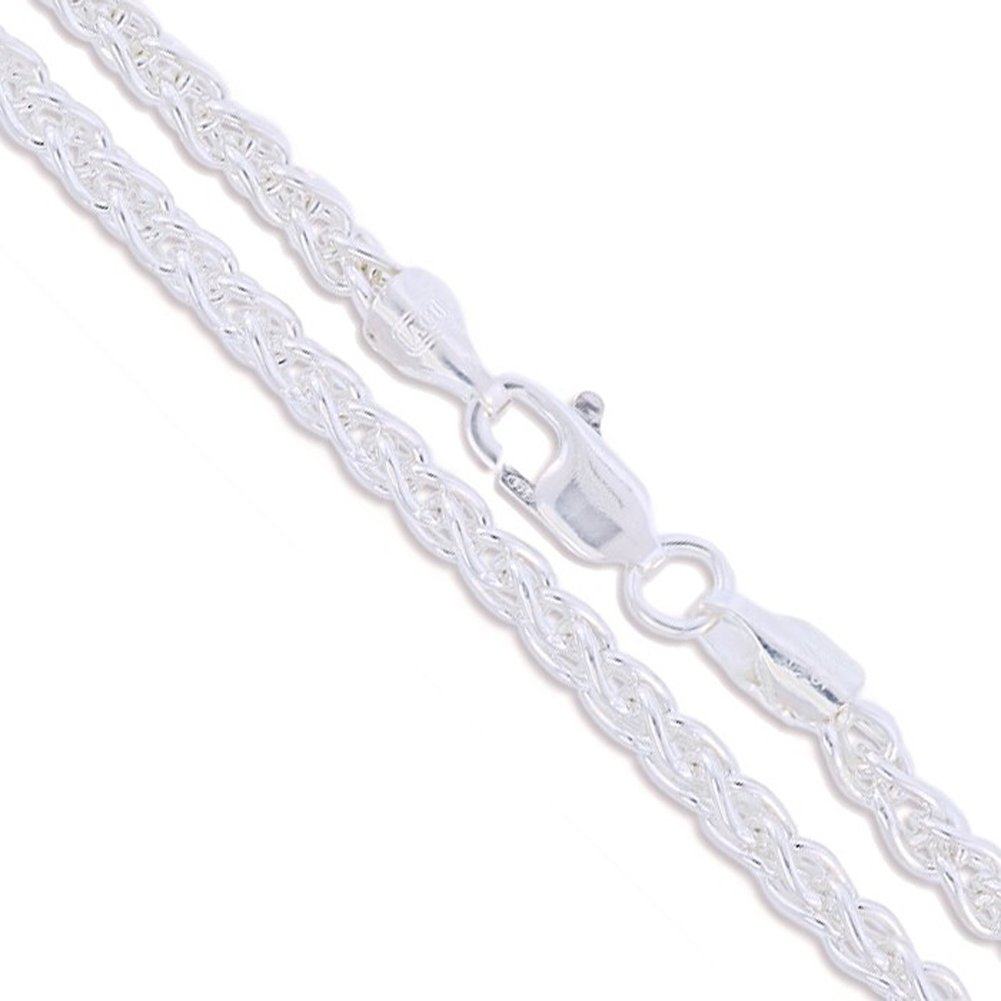 Sterling Silver Wheat Chain 1.5mm 1.9mm 2.6mm 3.4mm 4.4mm 5.1mm 6mm 8mm Solid 925 Italy New Foxtail Spiga Necklace