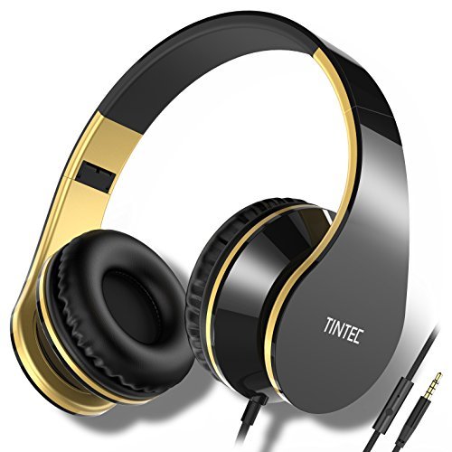 Tintec Over Ear Headphones, Wired HiFi Stereo Headset, Heavy Deep Bass, Folding Lightweight, Noise Isolation, with Built-in Mic for iPhone, iPad, Smartphone, Laptop