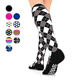 Go2 Elite Compression Socks for Women Men 15 20mmHg Compression Stockings for Nurses Running Medical Graduated Compression Socks for Travel Man Woman Athletic Nursing (Black White Argyle, XL)
