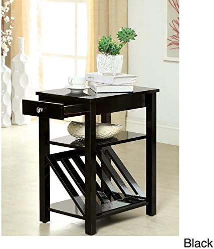 Compact Magazine Solid Wood 1 Drawer Accent Lamp Table Includes Our Exclusive Mouspad (Black)