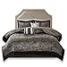 Comfort Spaces Charlize 5 Piece King Size Comforter Set Paisley Jacquard Bedding, Black and Gold