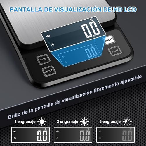 Báscula Cocina Recargable 0.1g/10kg, Impermeable