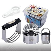 Pastry Cutter Set Biscuit Cutter Set (5 Circle+1Fluted Edge) Dough Blender Mixer Cookie Cutters Round Baking Dough Tools & Pastry Utensils with Egg Separator GIFT BOX!