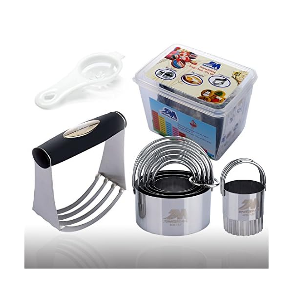 M JINGMEI Pastry Cutter Set Biscuit Cutter Set (5 Circle+1Fluted Edge) Dough Blender Mixer Cookie Cutters Round Baking…