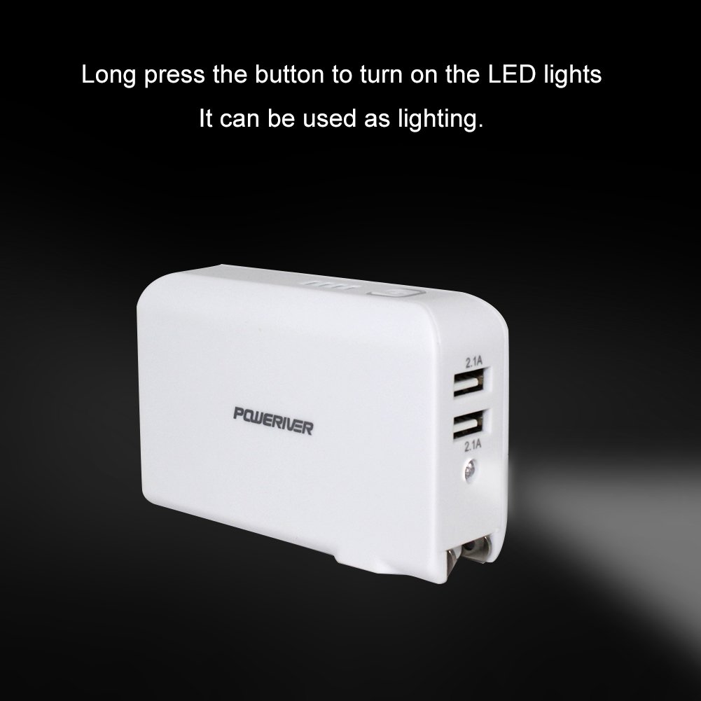 Wall Charger Power Bank, Poweriver Battery Portable Charger, 2-in-1 5000mAh with Foldable AC Plug for iPhone, iPad, Android, Tablets, Samsung Galaxy and More-White