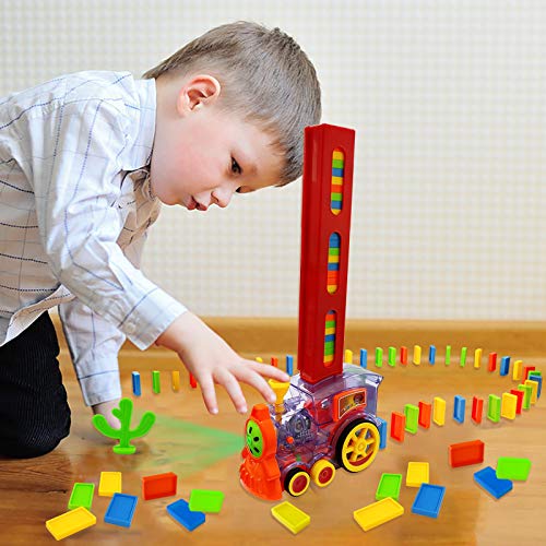 Domino Train,Domino Blocks Set, Dominoes Toy with Light and Sound Construction,Building and Stacking Toy Domino Set for 3-7 Year Old Children, Ideal for Boys Girls Birthday Chirstmas Gifts
