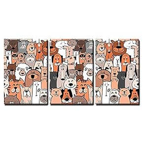 Doodle Dogs and Cats Seamless Pattern x3 Panels
