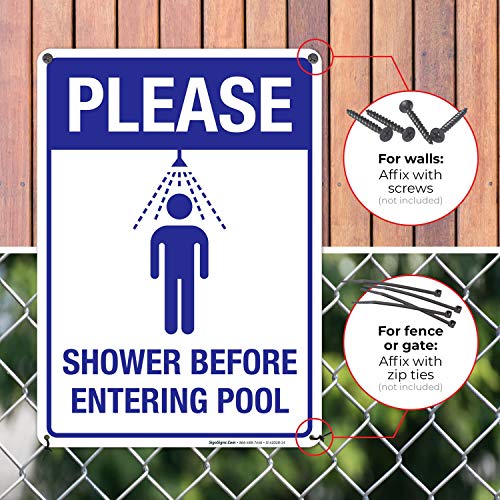 Pool Sign, Please Shower Before Entering Pool Sign, 10x14 Inches, Rust