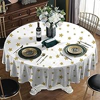 KFUTMD Fabric Round Tablecloth Christmas Star Golden Stars Pattern Illustration Creative Stylish Birthday Bachelorette Theme Print Gold White Black Table Cloth Diameter 50"