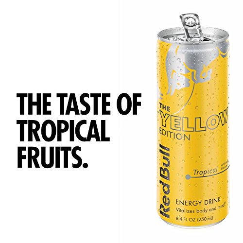 image for Red Bull Energy Drink, Tropical, 4 Pack of 8.4 Fl Oz, Yellow Edition