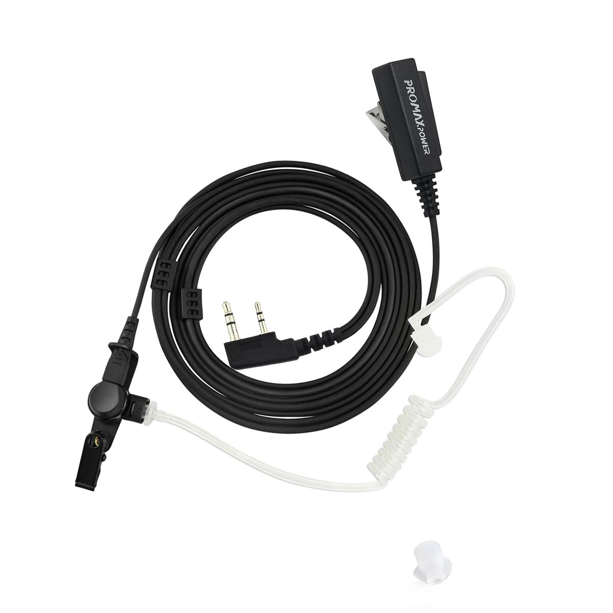 PROMAXPOWER Radio Earpiece 2 Pin, Walkie Talkie Earpiece Compatible with Kenwood Baofeng BF-888S BF-88E UV-5R TH-22A, Covert Air Acoustic Tube Earpiece Headset with PTT Mic
