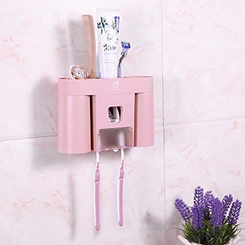 Zetti Wall Mount Toothbrush holder with Toothpaste Dispenser Bathroom Organizer - Pink