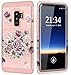 Galaxy S9 Plus Case w/Unique Floral Design, Hocase Sturdy 3-Piece Heavy Duty Shockproof Protection Hard Armor Cover Rubber Protective Case for Samsung Galaxy S9 Plus 2018 - Rose Gold Purple Flowers