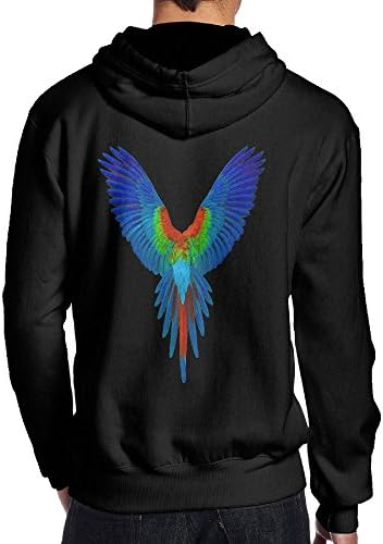 Mens Fashion Pullover Hoodie Flying colorful Blue Parrot Further Wings Hooded Sweatshirts