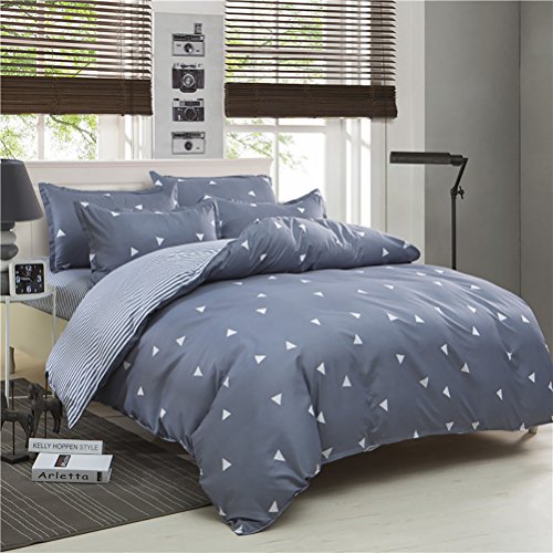 3 Pieces Duvet Cover Set Blue Gray with White Triangles Ultra Soft