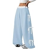 Verdusa Girl's Coquette Bow Wide Leg Baggy Pants Lightweight Cute Sweatpants with Pockets