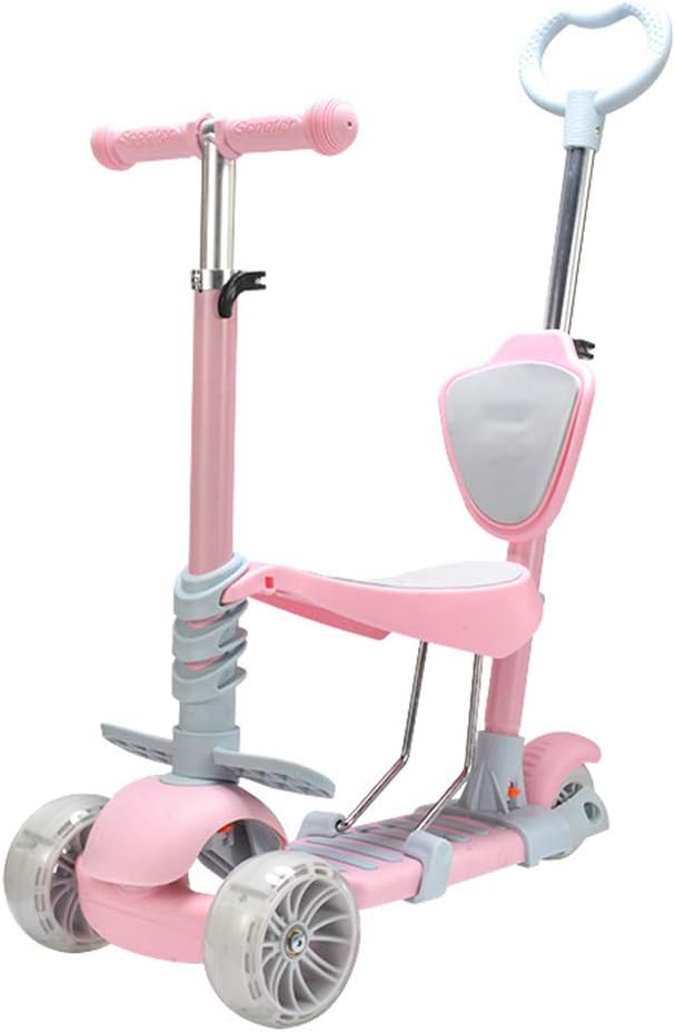 Children's 3 Round Scooter, Baby 2 Years Old Bracket, 5 in 1 Child, Children's Scooter, Baby Balance Bike, Best Gifts for Birthday,Pink