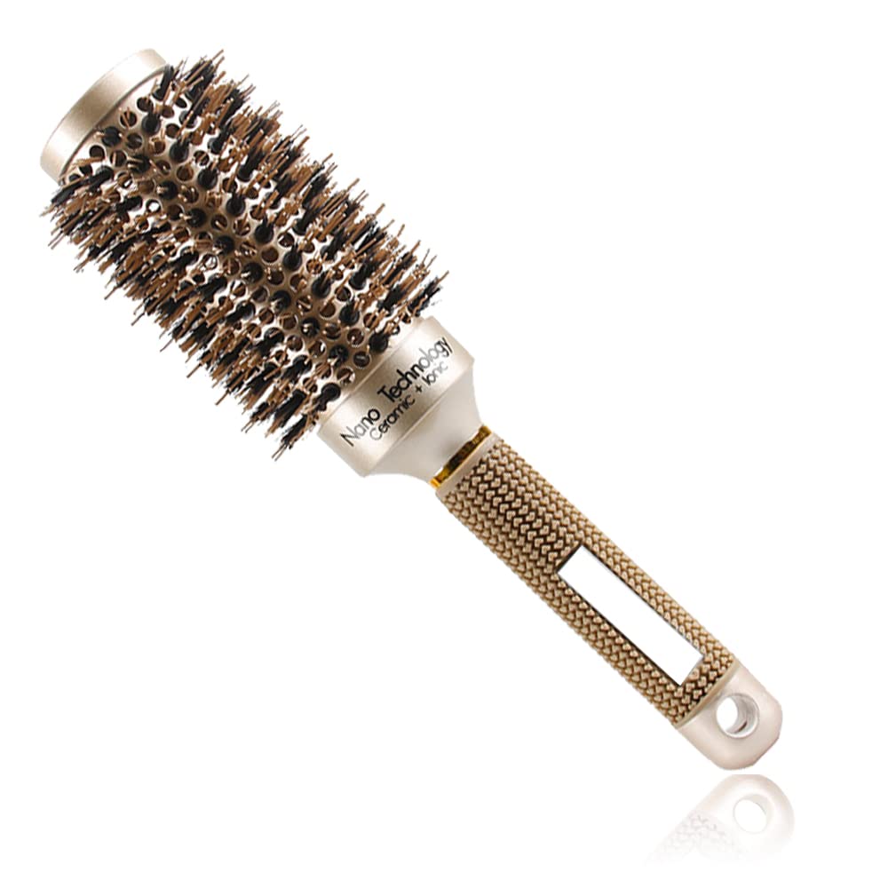 TEEROVA Ceramic & Ionic Round Barrel Hair Brush with Boar Bristle, Best Roller Hairbrush for Blow Drying, Curling&Straightening, Volume&Shine （2.9"） 2.9 inch
