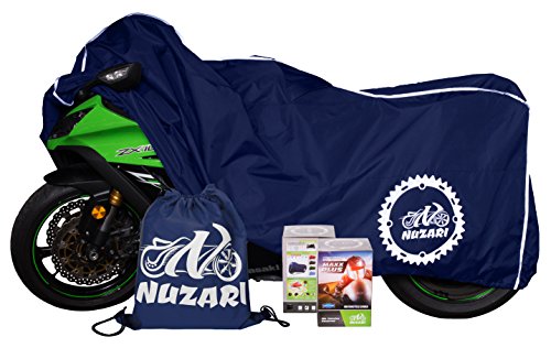 Premium Heavy Duty Outdoor Motorcycle Cover. Waterproof All Season Polyester w/Soft Screen Shield. Heat Resistant Lockable fabric that is Durable & Long Lasting. Fits Sportbikes & Cruisers (Med Navy)