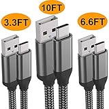 USB C Cable,3PACK 10FT 6FT 3FT,Fast Charging,Nylon,Charger Cord For LG Stylo 5 4 G8X G8 V50 V40 ThinQ,Samsung Galaxy S10e S10 S9 Plus,Note 10 9,A10e A20e A20 A30 A40 A50 A70 A80,Moto G7 Z4 Z3,ZTE,Sony