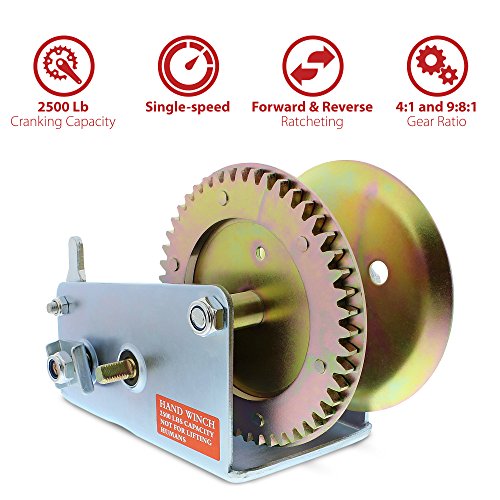 ABN Hand Winch Crank Gear Winch, Heavy Duty, up to 2500 lbs for Trailer, Boat or ATV - Image 2