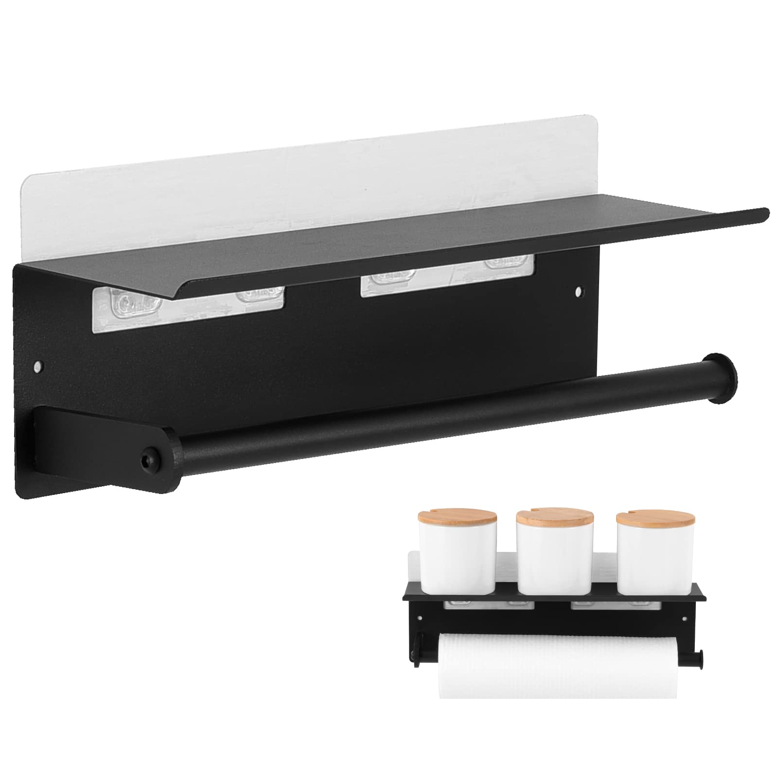 バスルーム ラック ブラック 浴室用ラック 強力粘着 浴室収納 フック付き 強力3M貼付板（31CM-粘着-黑） の商品画像