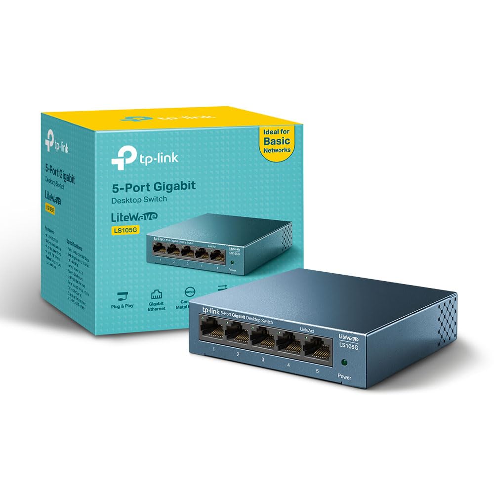 TP-Link LS105G 5 Port Gigabit Network Switch, Metal Case, Energy-Saving, Plug & Play, Ethernet Switch, Ethernet Splitter, Desktop or Wall Mount, Silent Operation, Support QoS