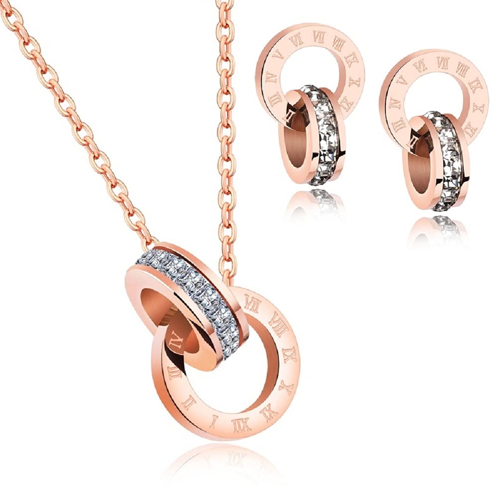 Crystalline Azuria Jewellery White Crystal Necklace and Earrings Set Costume Jewellery for Women Wedding Party Bridal and Bridesmaid Accessories 18ct Rose Gold Plated