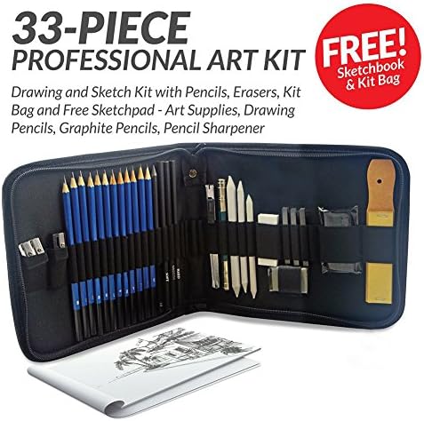 33 Pieces Drawing and Sketching Pencil Art Set-Professional , Art Pencil Set Sketching Drawing Tool In Nylon Carry Bag, Deluxe Kit for Beginners, Kids or Any Aspiring Artist (33 Piece)