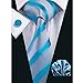 Barry.Wang Mens Tie Set Stripe Ties with Hanky Cufflinks,Blue and Grey,