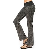 Hard Tail Women's Roll Down Bootleg Flare Yoga Pants, Organic Cotton Breathable High Waisted Leggings, Made in USA, Black (US, Alpha, Small, Regular, Regular)