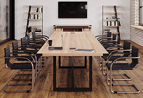 8 Foot - 16 Foot Modern Conference Room Table with Metal Base & Metal Accents (10ft w/ 0 Power Modules, Southern Tabacco w/Black Metal) - Thumbnail 7