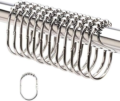2Lb Depot Wide Shower Curtain Rings / Hooks Set, Decorative Polished Chrome Finish, Easy Glide Rollers, 100% Rustproof Stainless Steel, Set Of 12 Rings For Shower Rods (763684999410)