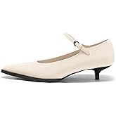 Coutgo Womens Kitten Low Heels Dress Shoes Mary Jane Ankle Buckle Strap Pumps Party Wedding Elegant Shoes