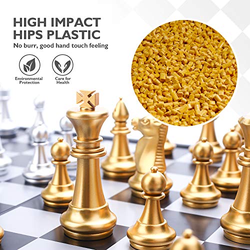 Peradix Chess Checkers Set 2 in 1, Magnetic Chess Pieces with 3 Storage Bags, Portable Travel Folding Board Game, 14.02" Big Size, Educational Learning Toys for Kids Adults, Birthday