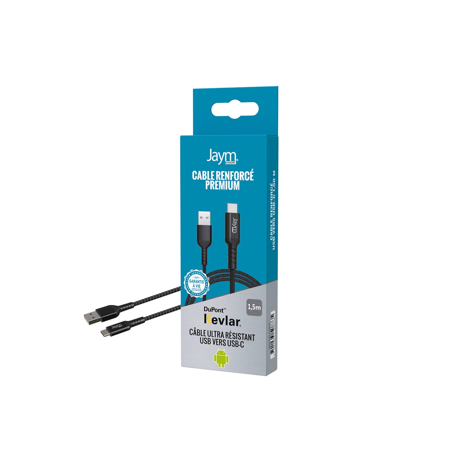 JAYM Premium Cable 1.50 m USB-A to USB-C Ultra reinforced Length 1.5 meters for Android and USB-C devices