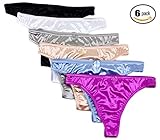 Barbra Lingerie Women's 6 Pack Satin Thong Panties (Satin Thong, Medium)