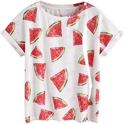 DondPO Clearance Women Elegant Summer Short Sleeve T Shirt Print Watermelon Top Casual Blouse Loose Girls Cute Clothes