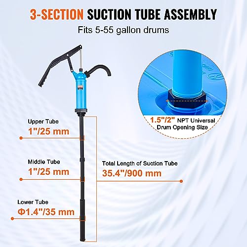 VEVOR Drum Pump, 9.5 Oz. Per Stroke, LeverAction Barrel Pump, Fits 5
