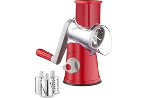 Brigii Rotary Cheese Grater hand crank with 3 Drum Blades, mandoline slicer, Food Chopper for Hard Cheese, Vegetable, Nuts, Potato