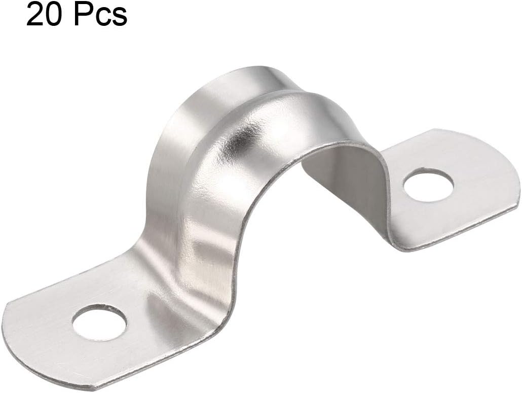 sourcing map 14mm(0.55") Rigid Pipe Strap, 2 Holes 304 Stainless Steel Tension Tube Clip Clamp 20pcs, Silver - Image 4