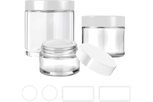 Tecohouse Glass Jar with Lids, 1 oz, 2 oz and 4 oz Glass Jars with Lids & Stickers, Reusable Travel Containers for Creams, Lotion, Cosmetic - 3 pack