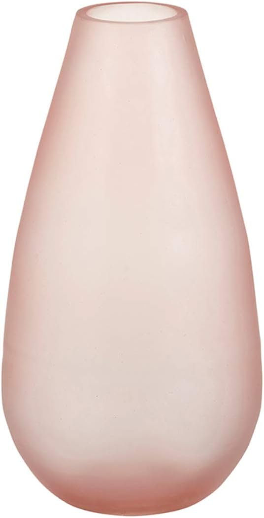 Glass Frosted Pink Vase for Floral Flower Arrangements, 7 3/4 Inch