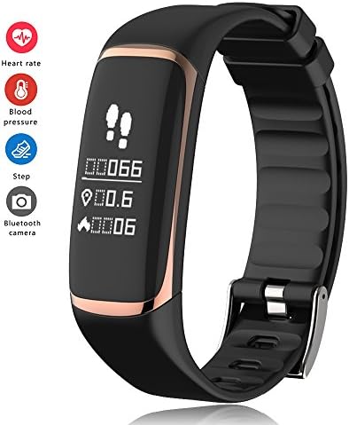 RimeU Bluetooth Smart Bracelet Fitness Activity Tracker with Blood Oxygen Sports Watch Pedometer IP67 Waterproof 0.96'' Wristband for iPhone Android Gift for Kids Women Men(Rose Gold)