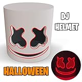 DJ LED Helmet - Halloween Light up Full Head Mask for Kids and Adults - Music Festival Party Merch Headgear Cosplay Costume Red