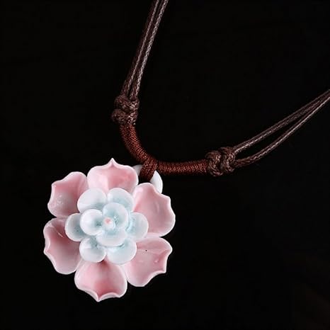 Lachineuse Collier Fleur Rose Porcelaine Symbolisme
