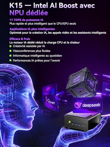 GMKtec K15 AI Mini PC Oculink with Intel Core Ultra 5 125U Processor, Barebones No RAM/SSD/OS, Desktop AI Boost, 3X M.2 2280 Storage Expansion, Dual NIC 2.5GbE, HDMI 2.1, USB4