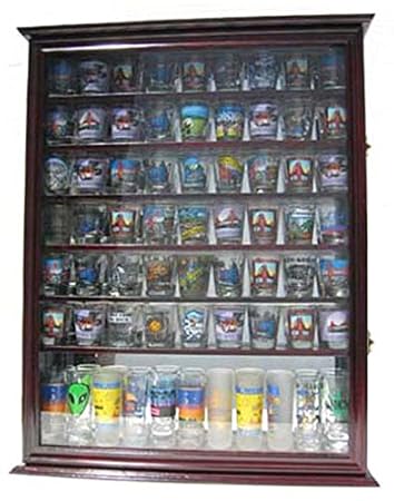 Large 72 Shot Glass Display Case Cabinet Rack Holder Glass Door