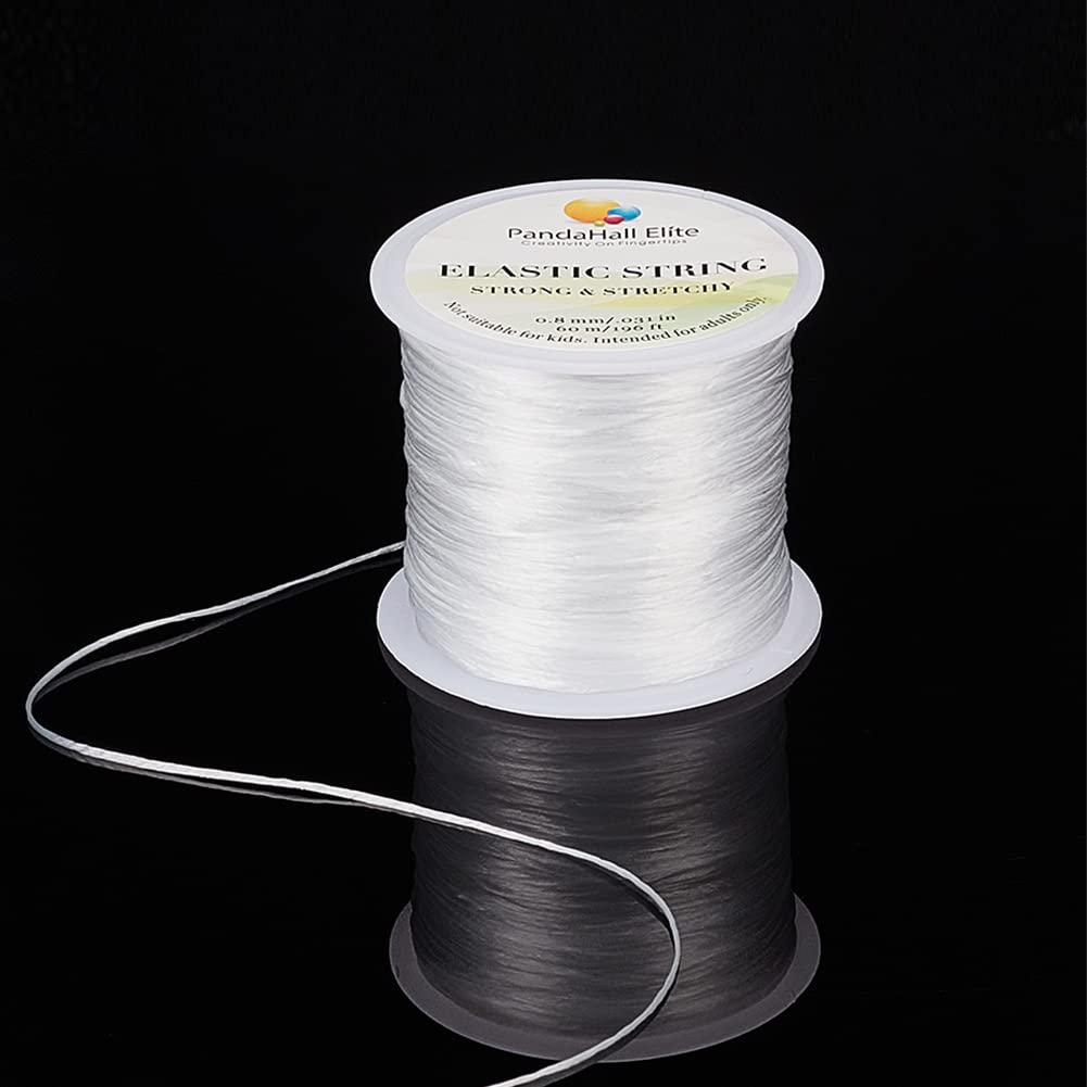 PandaHall Elite 1 Roll white 60m Elastic Fibre Wire Beading Cords Threads Diameter: 0.8mm for Jewelry and Craft